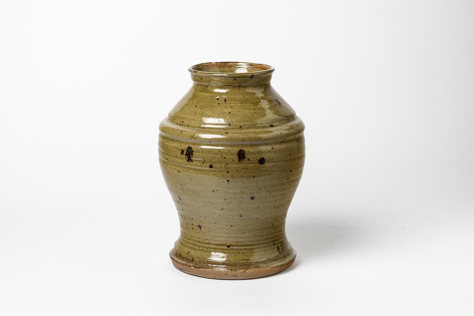 Mid-Century Modern 20th Century Handmade Large Stoneware Ceramic Vase Signed FB La Borne For Sale