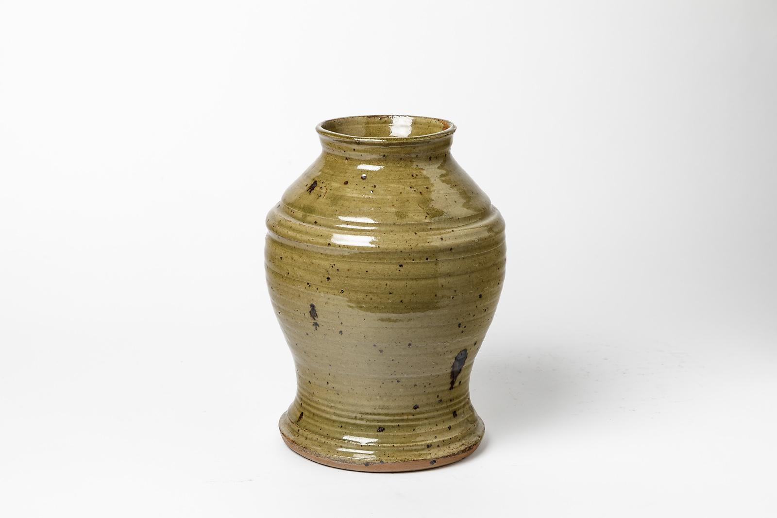 French 20th Century Handmade Large Stoneware Ceramic Vase Signed FB La Borne For Sale
