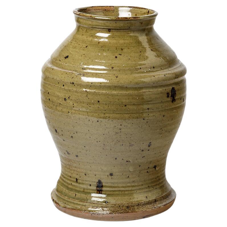 20th Century Handmade Large Stoneware Ceramic Vase Signed FB La Borne