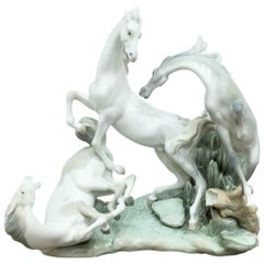 20th Century Handmade Lladro Porcelain Sculpture, Beautiful Horses