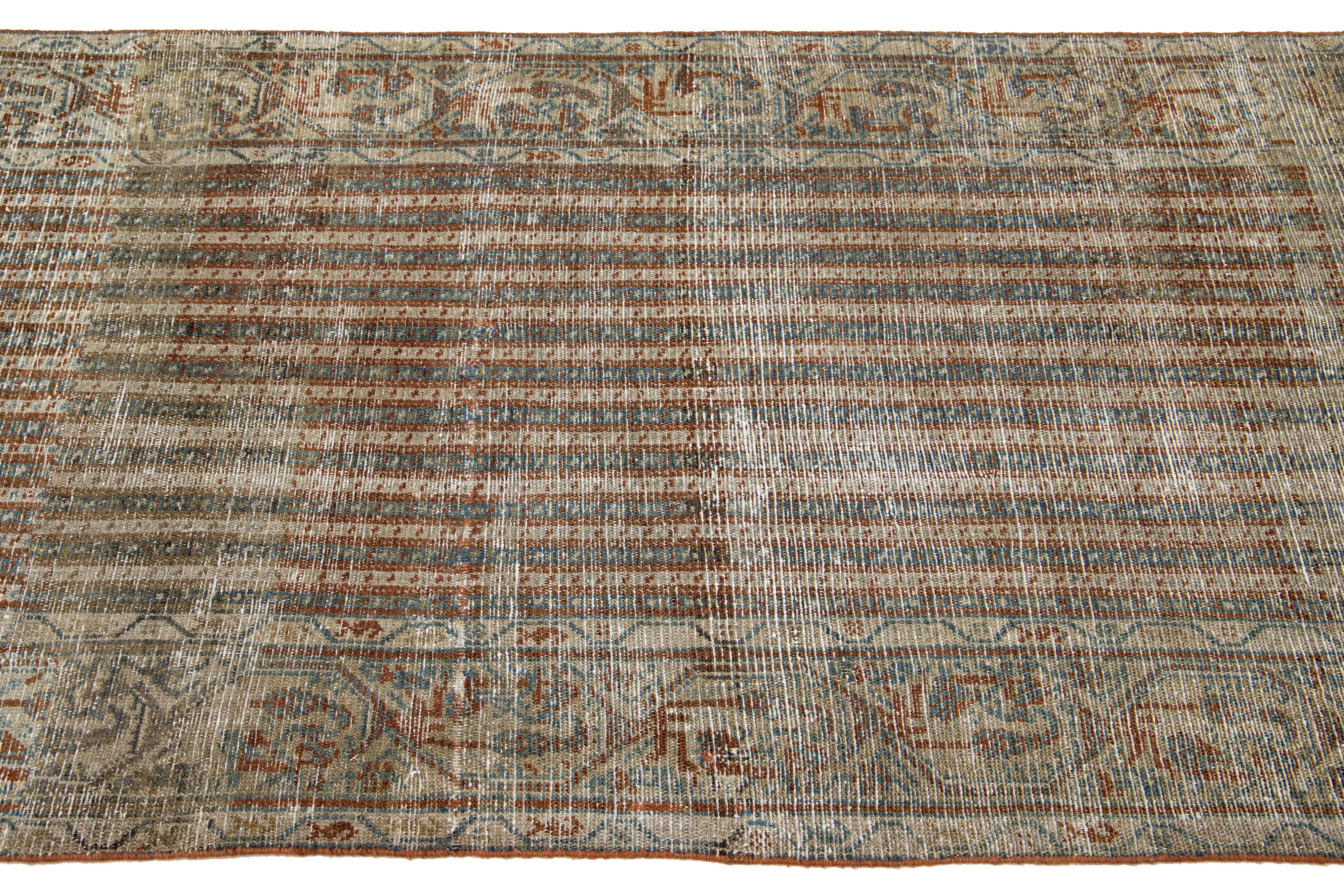 20th Century Handmade Persian Malayer Long Wool Runner With Allover Pattern In Distressed Condition For Sale In Norwalk, CT