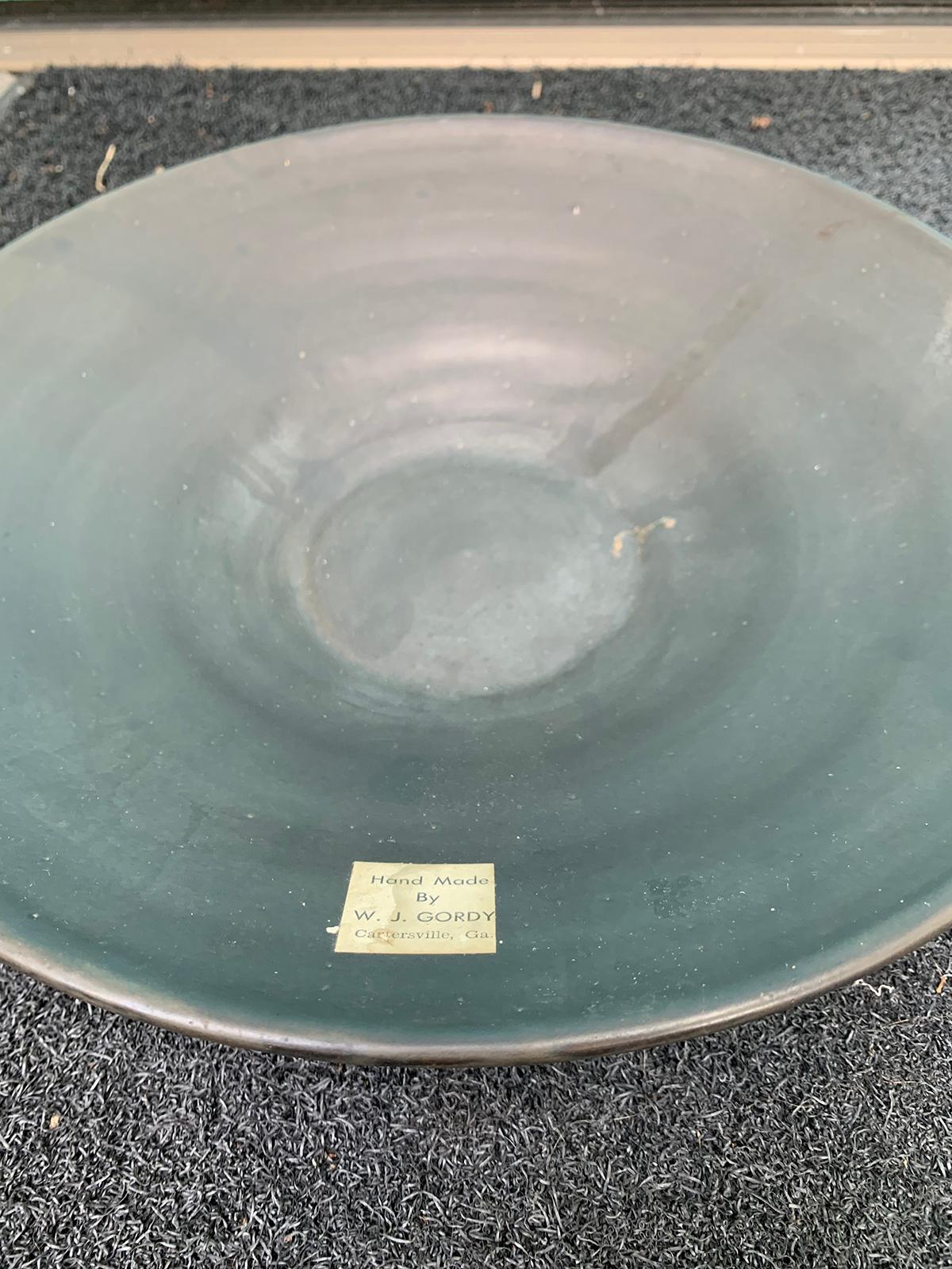 20th Century Handmade Pottery Plate by W.J. Gordy Original Label & Potter's Mark 1