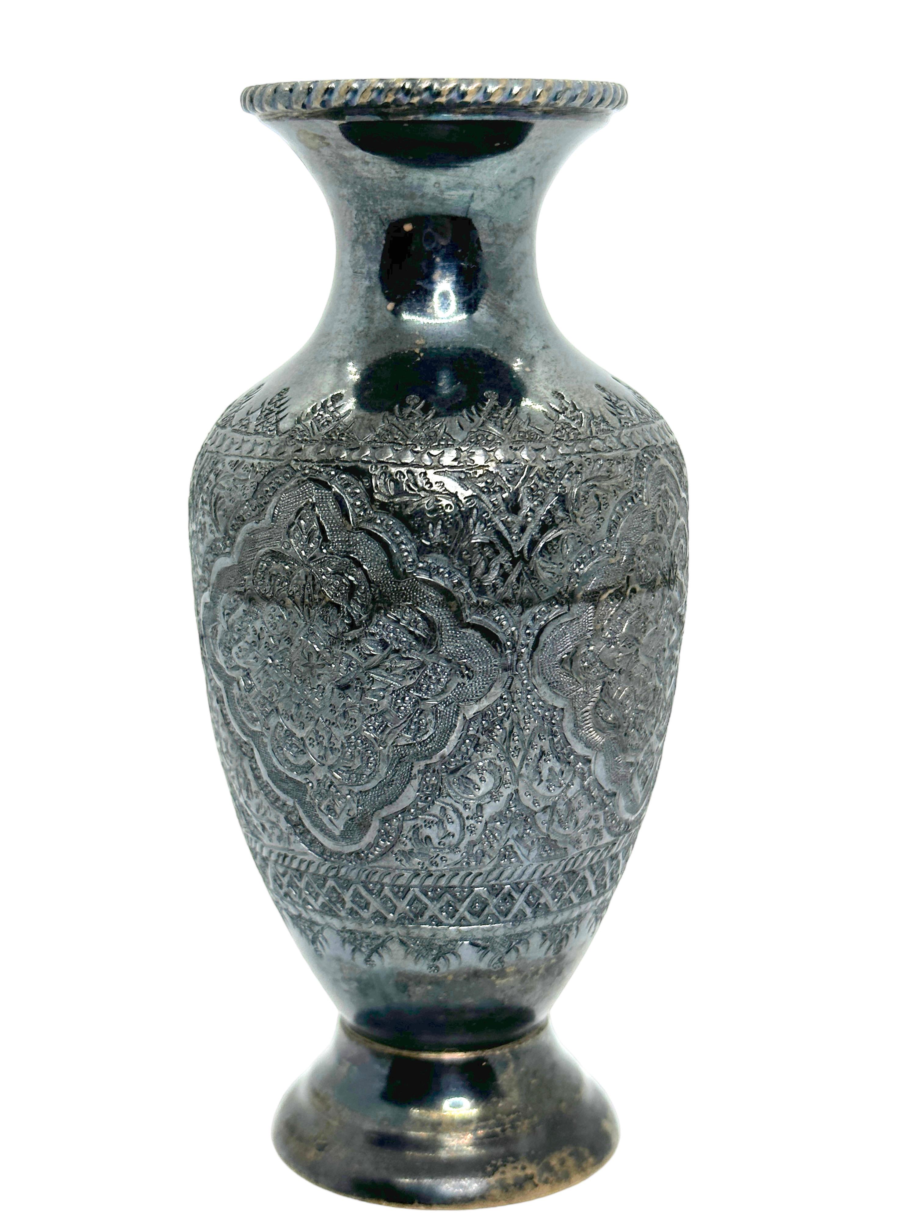 Central Asian 20th Century Handmade Silver Vase by Asian Artisans, Vintage For Sale