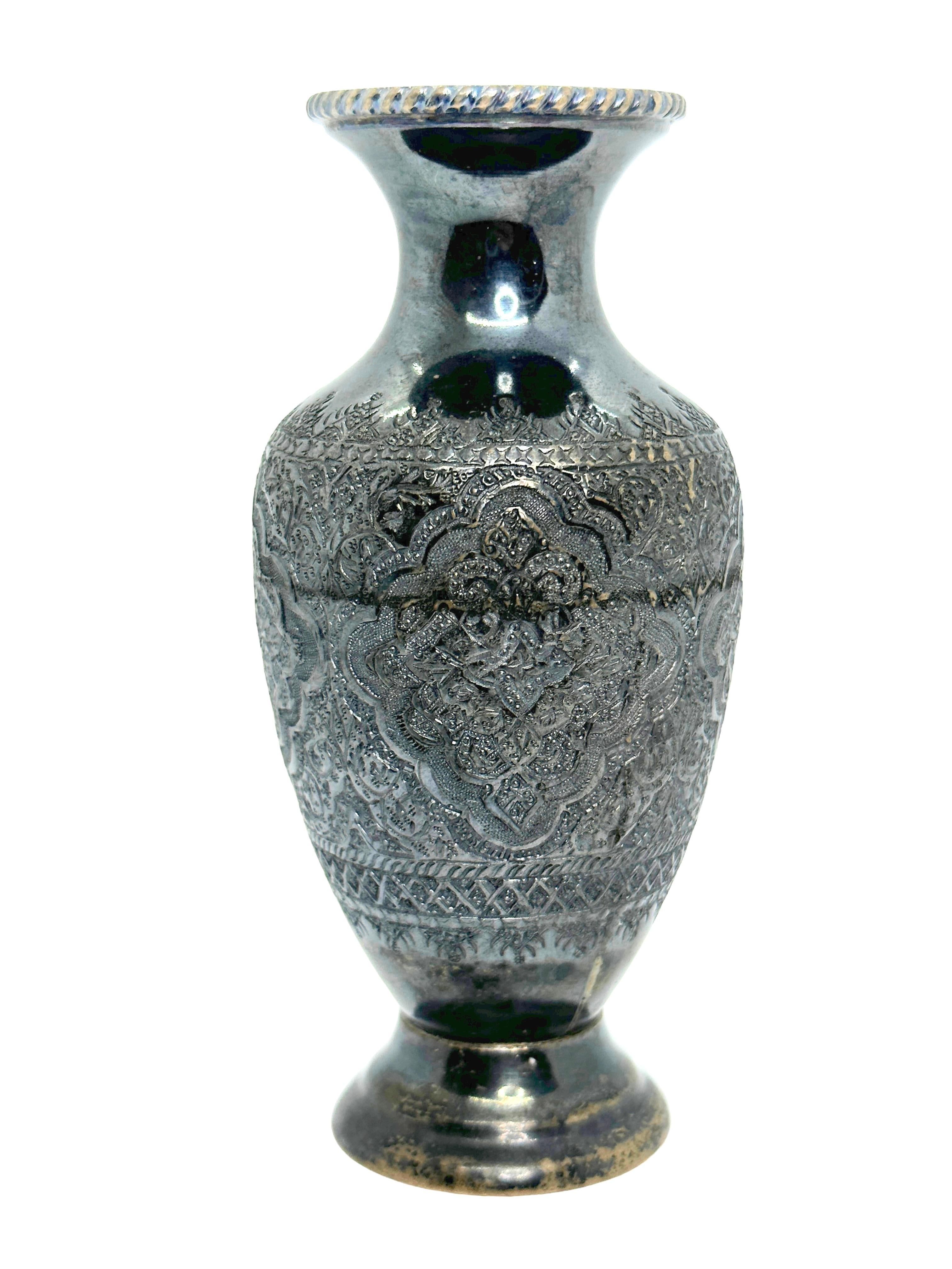Hand-Crafted 20th Century Handmade Silver Vase by Asian Artisans, Vintage For Sale
