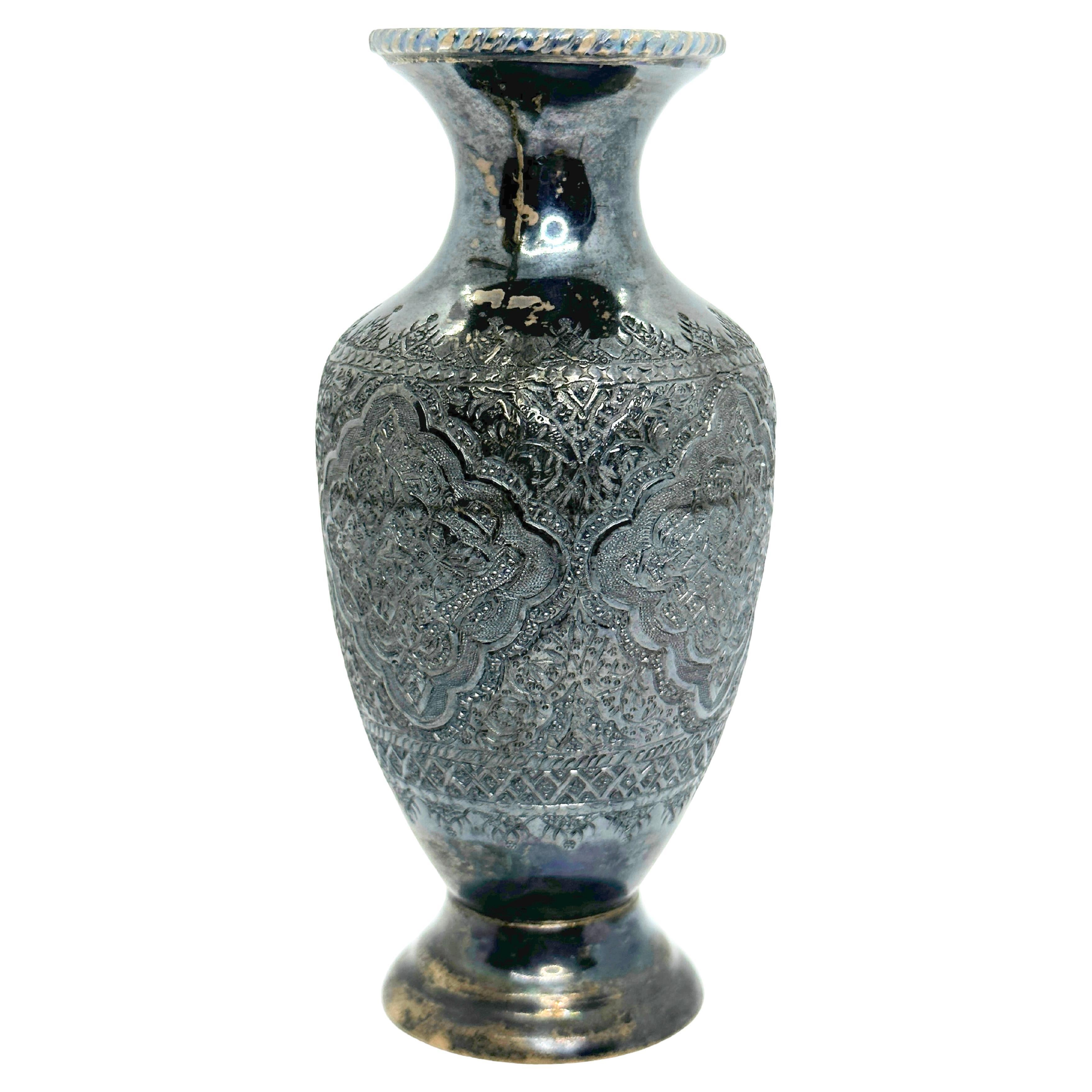 20th Century Handmade Silver Vase by Asian Artisans, Vintage For Sale