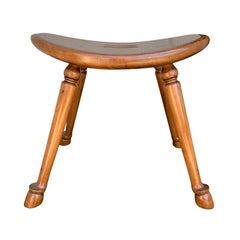 20th Century Handmade Wood Stool with Hoof Feet
