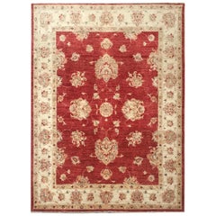 20th Century Handmade Wool Rug with Flowers and Leaves in Garnet, Beige, Gold