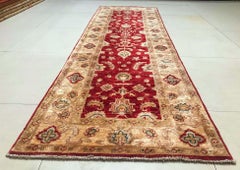 20th Century Handmade Wool Runner with Flowers and Leaves in Garnet, Beige, Gold