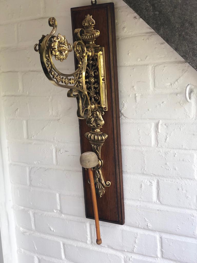 20th Century Hanging Oak and Brass Dinner Gong 2