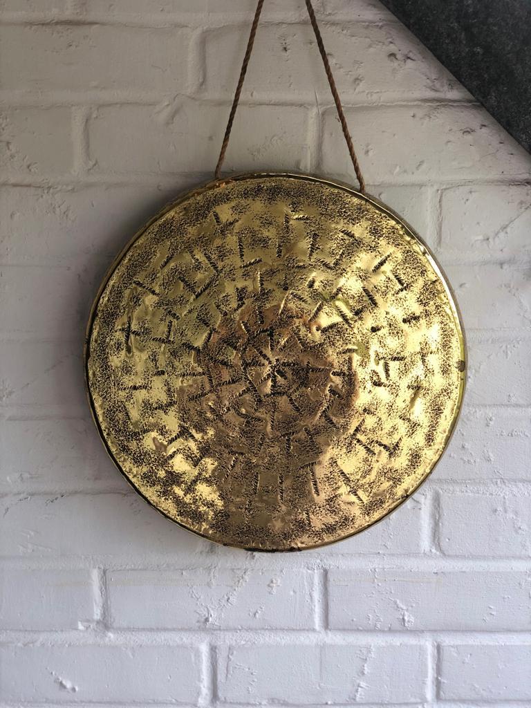 20th Century Hanging Oak and Brass Dinner Gong 12