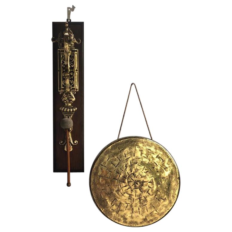 20th Century Hanging Oak and Brass Dinner Gong