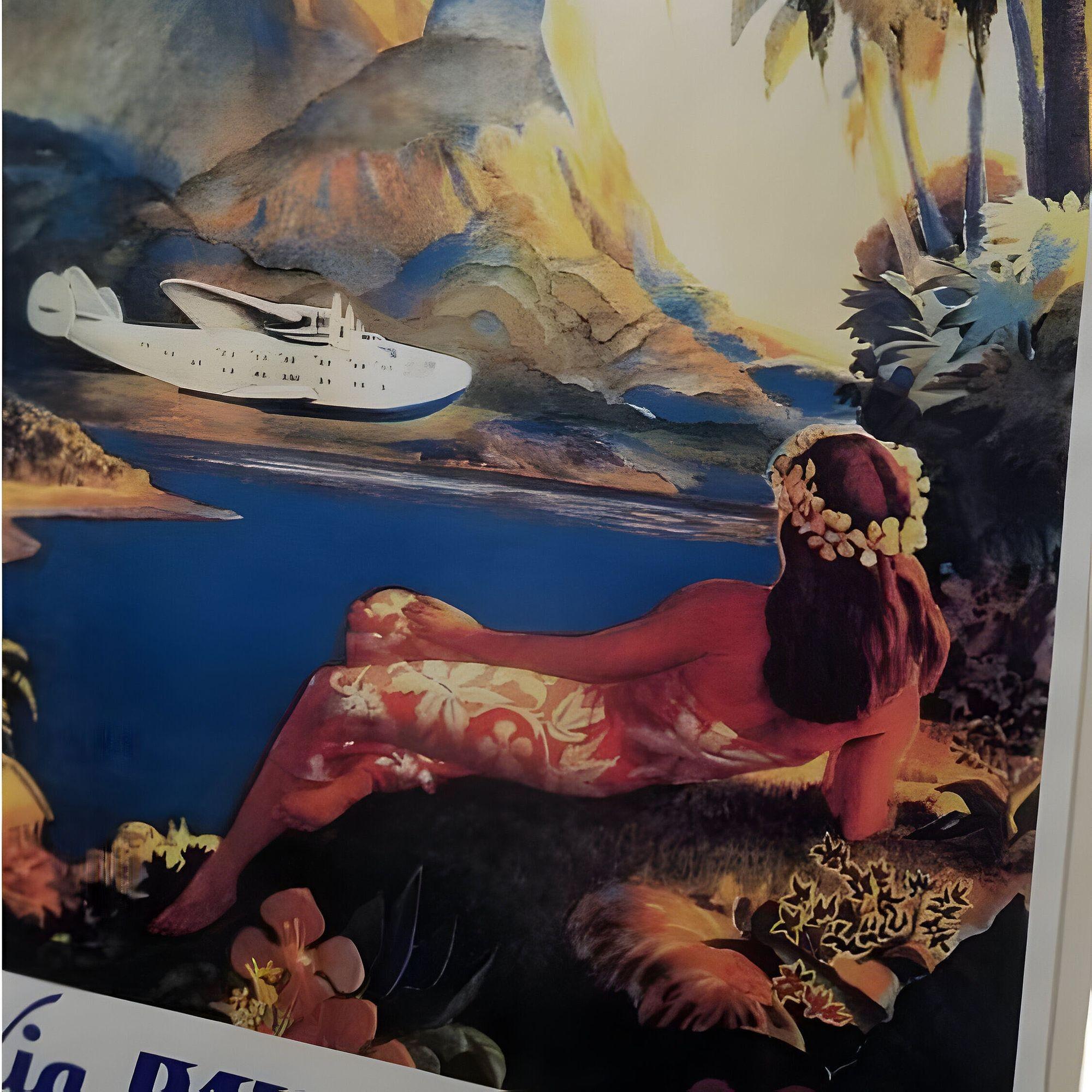 Affiche de voyage hawaïenne du 20e siècle dans un cadre en bambou, lot de 3 Excellent état - En vente à Van Nuys, CA