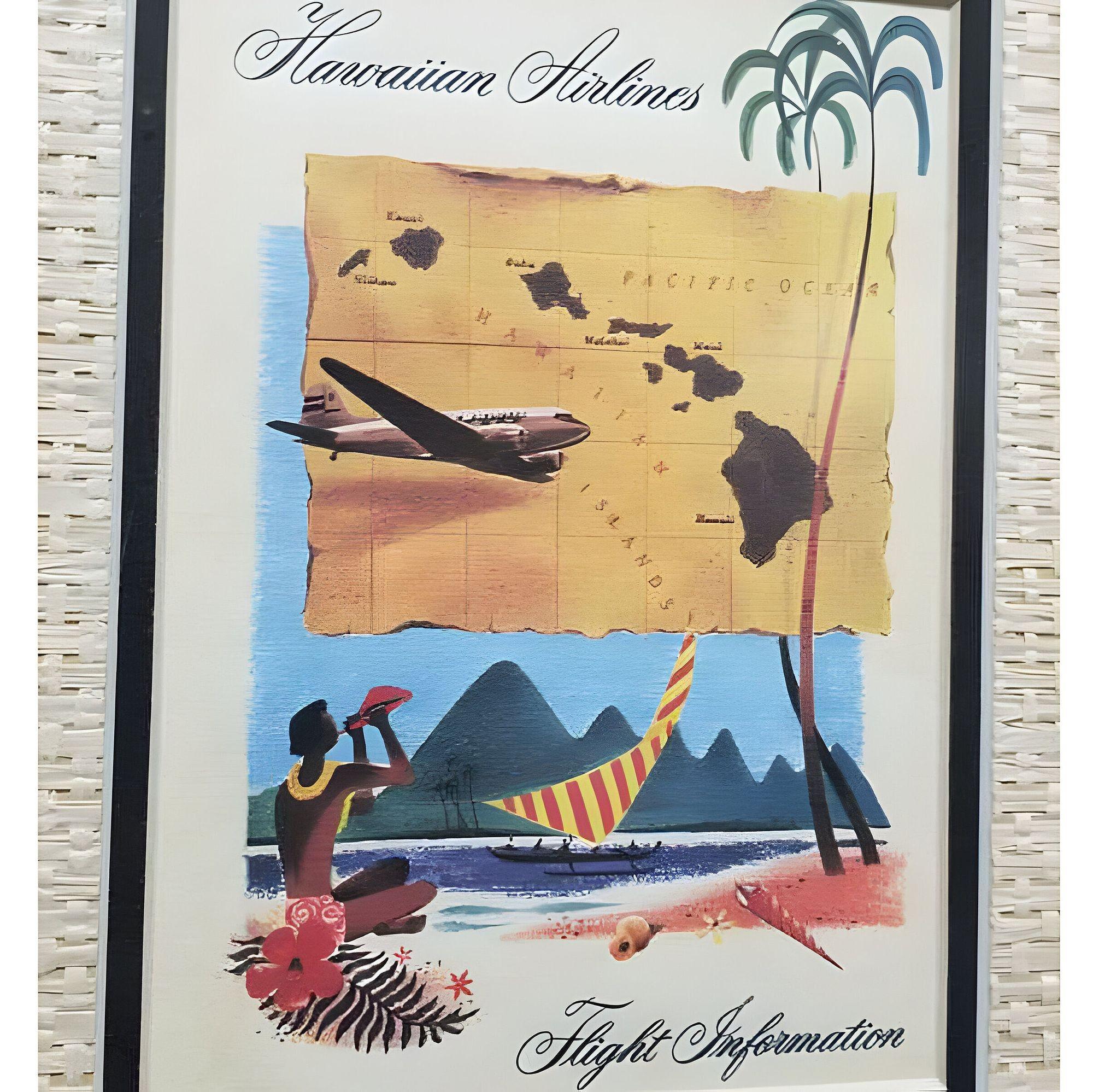 Affiche de voyage hawaïenne du 20e siècle dans un cadre en bambou, lot de 3 en vente 1