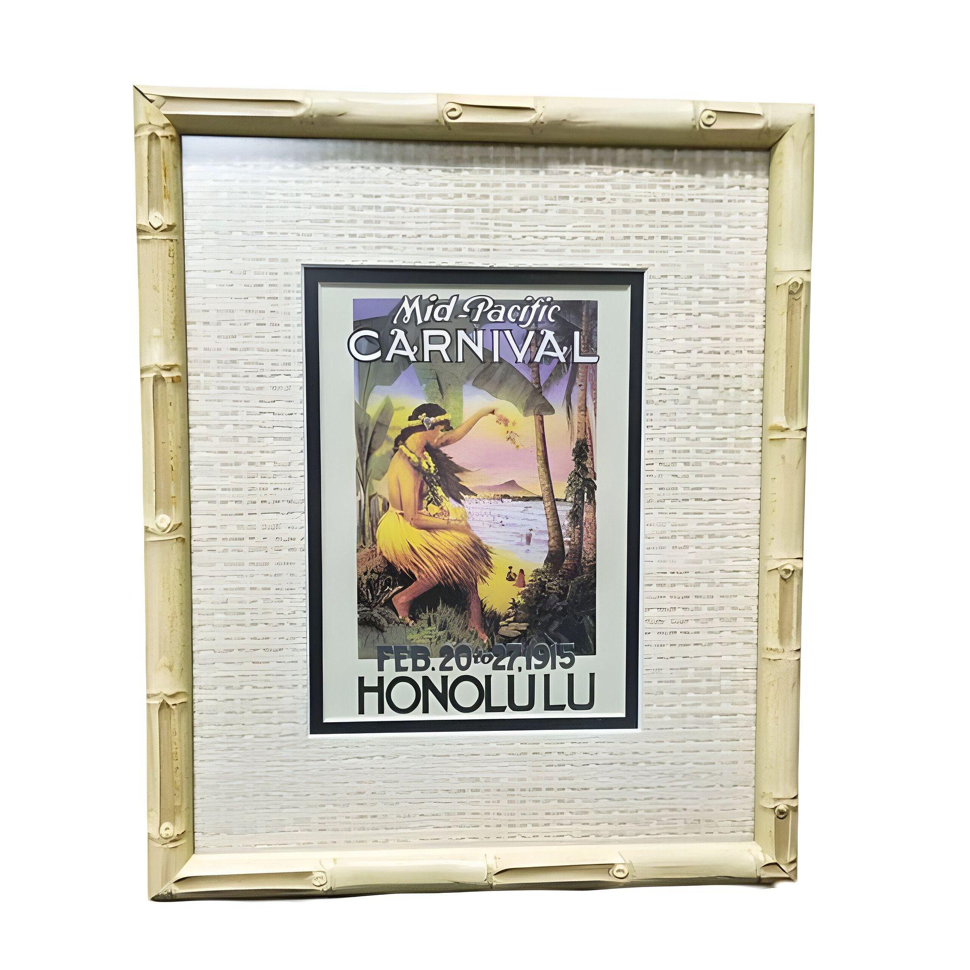 Affiche de voyage hawaïenne du 20e siècle dans un cadre en bambou, lot de 3 en vente 2