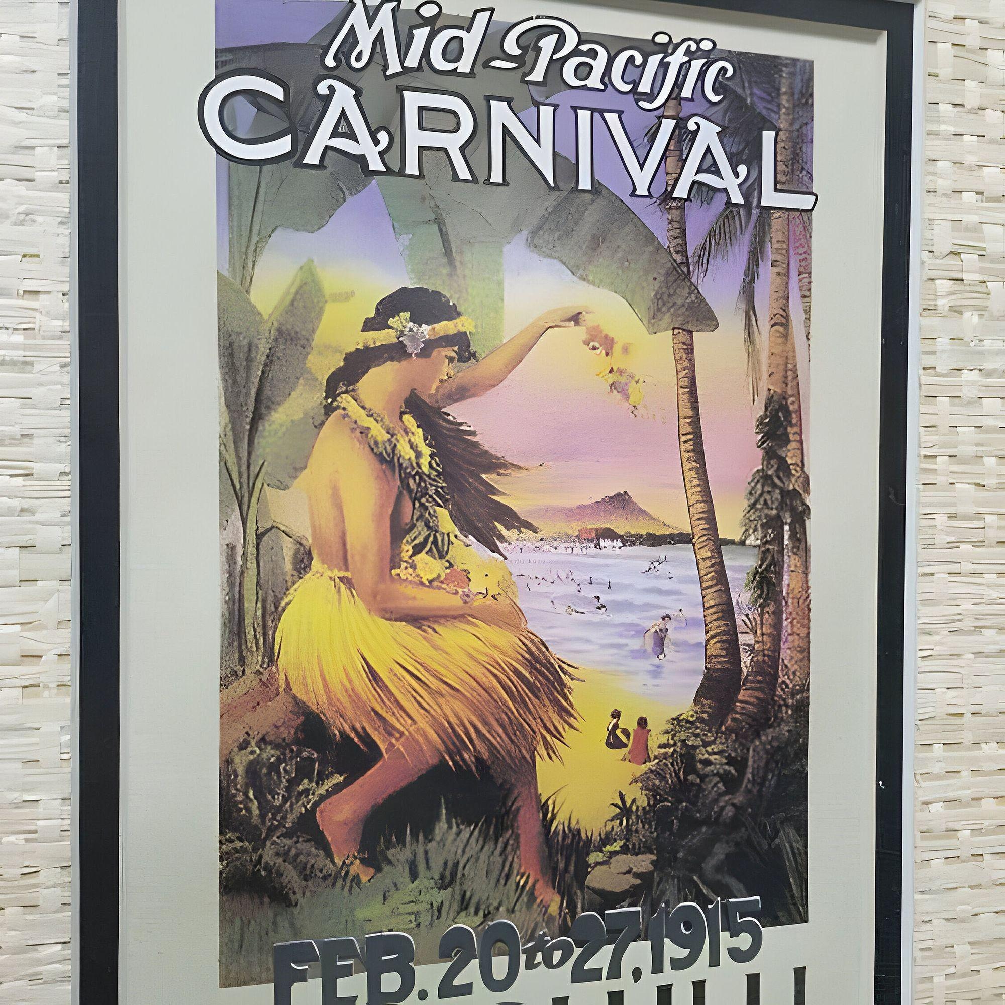 Affiche de voyage hawaïenne du 20e siècle dans un cadre en bambou, lot de 3 en vente 3