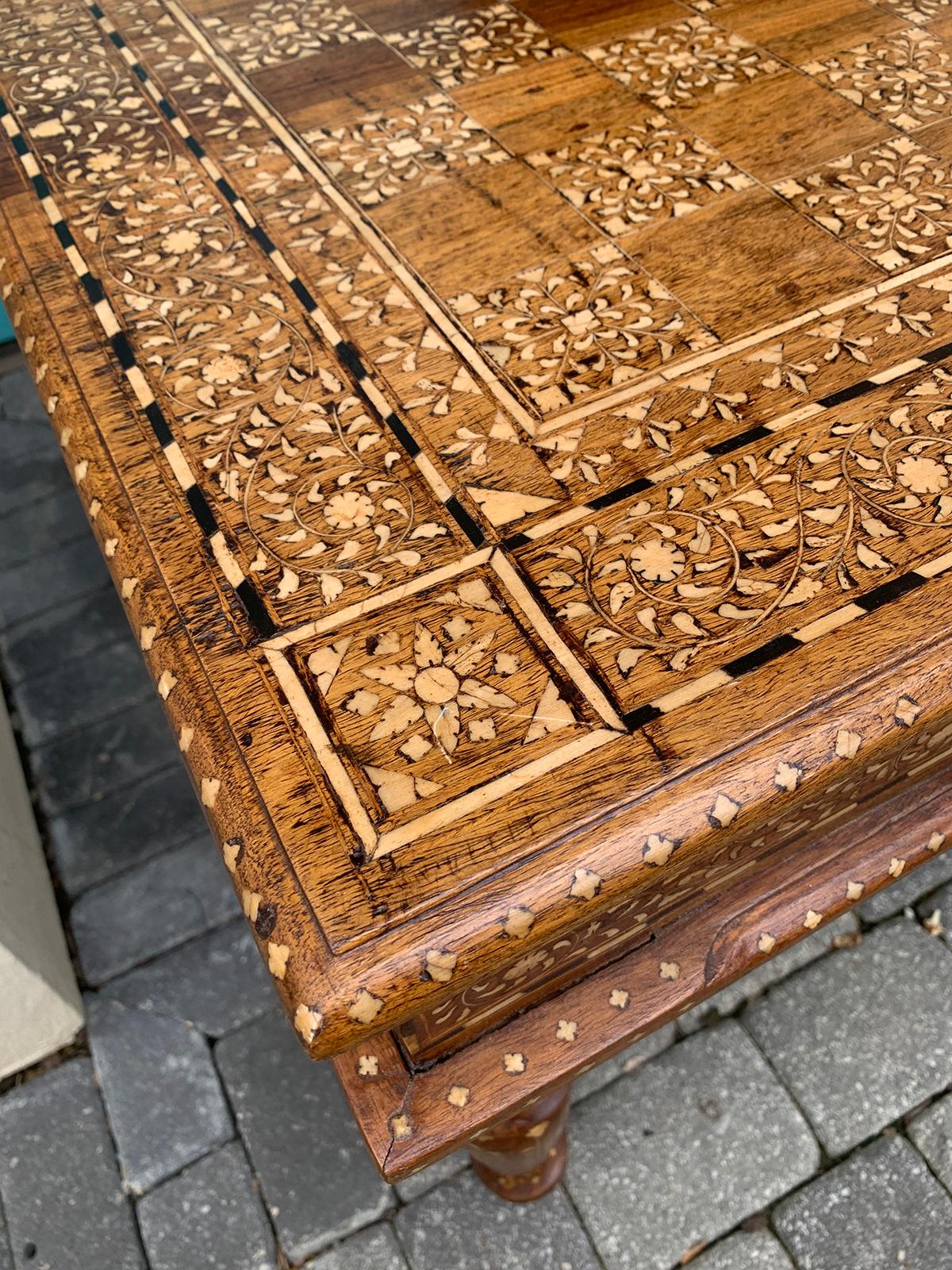 20th Century Heavily Inlaid Teak & Satinwood Square Game Table, Checkerboard Top For Sale 6