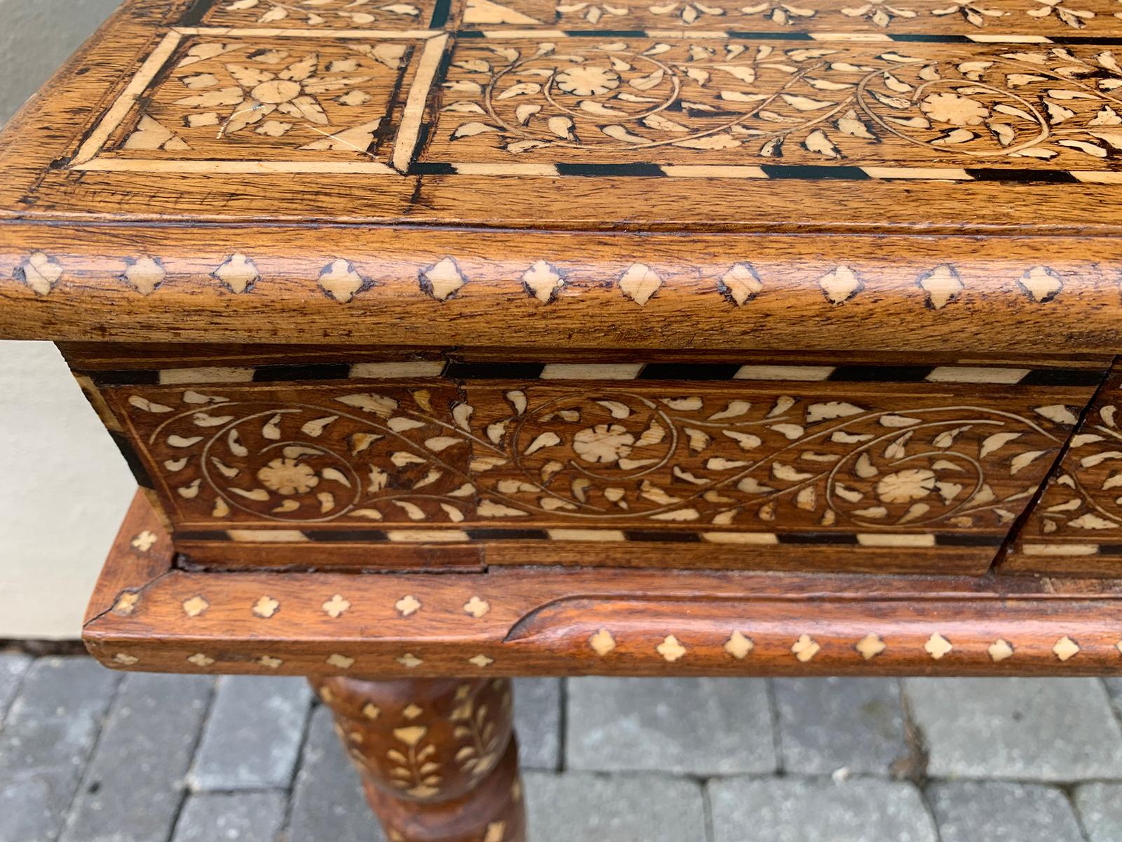 20th Century Heavily Inlaid Teak & Satinwood Square Game Table, Checkerboard Top For Sale 13