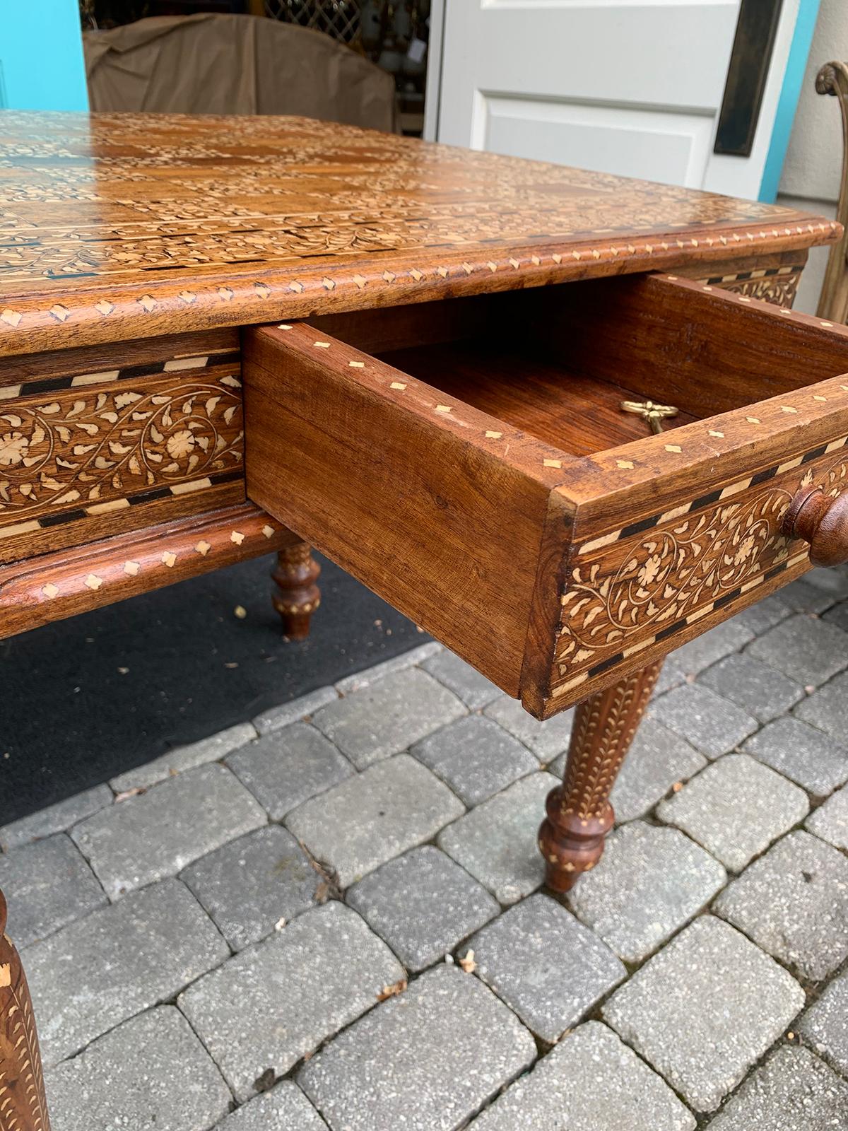 20th Century Heavily Inlaid Teak & Satinwood Square Game Table, Checkerboard Top For Sale 3