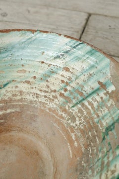 20th Century Heavily Worn Green Glazed Pancheon