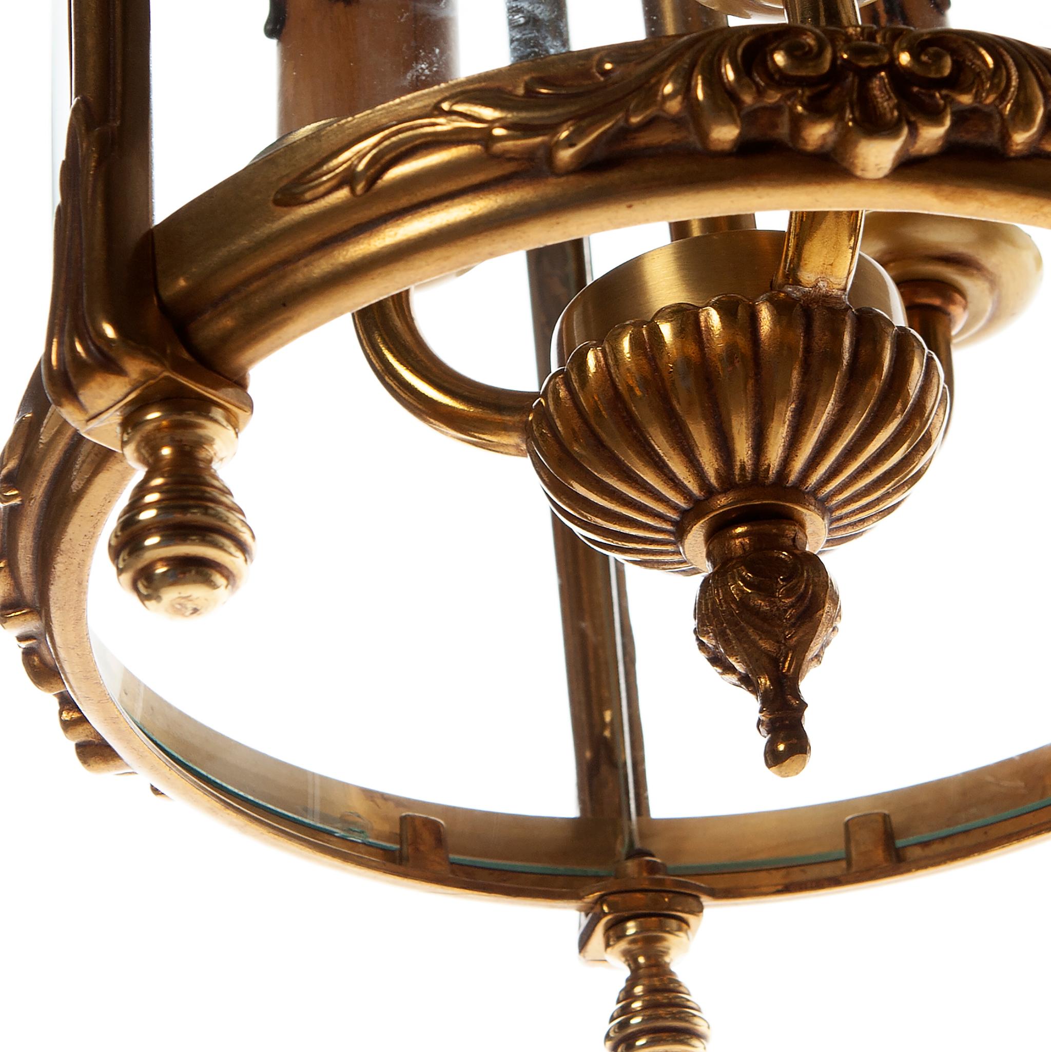 20th Century Heavy Cast Brass & Glass French Lantern 6