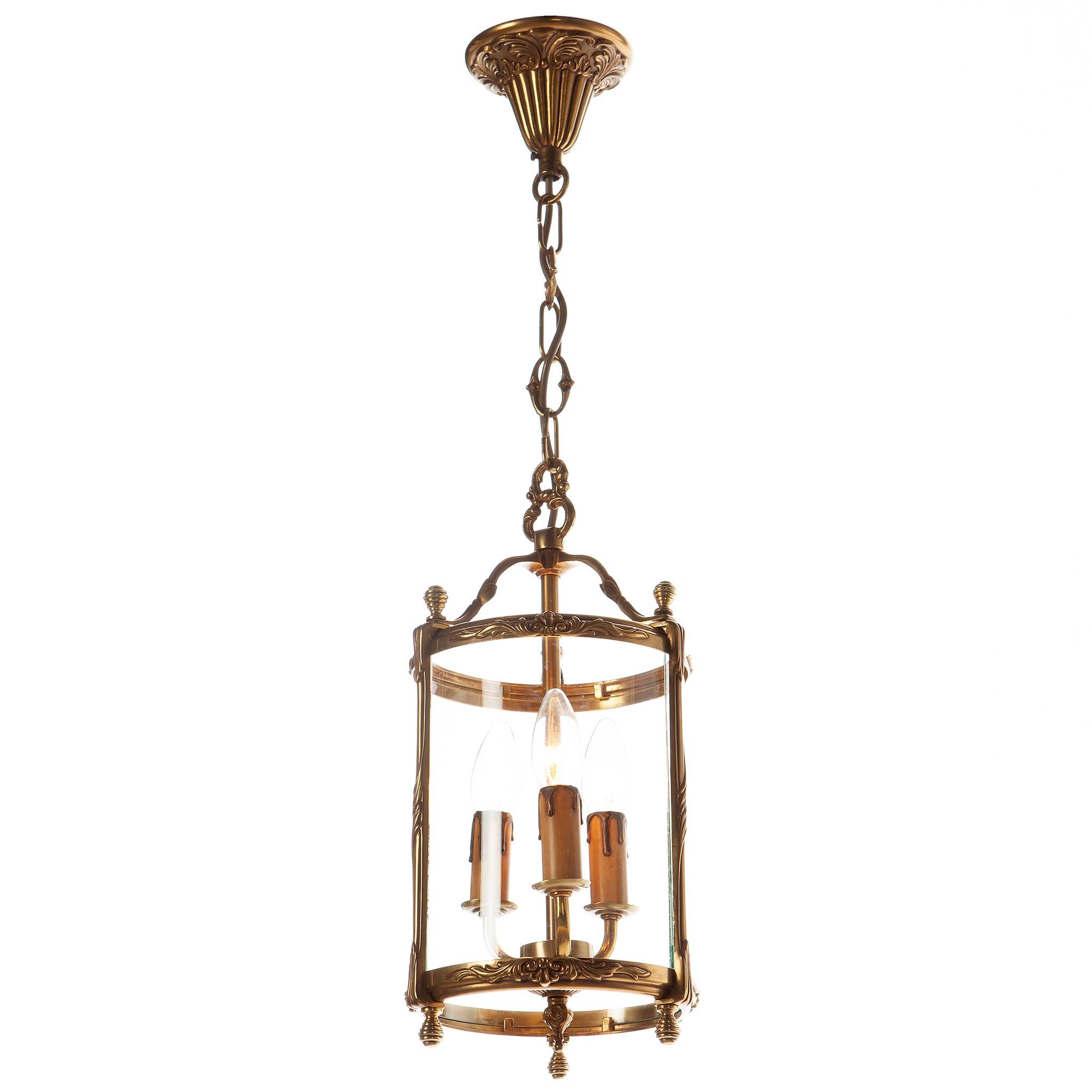 20th Century Heavy Cast Brass & Glass French Lantern In Good Condition In Amsterdam, NH