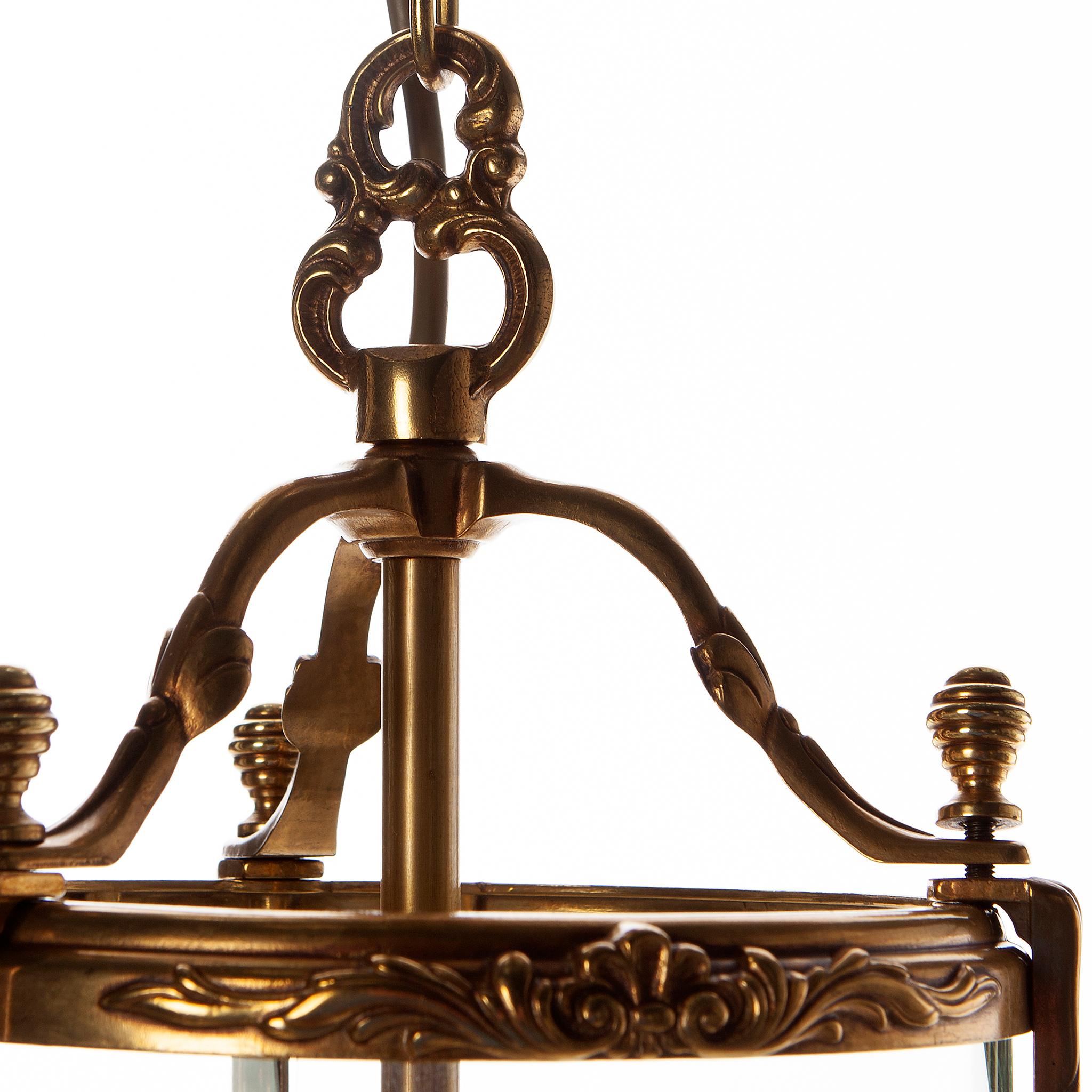 20th Century Heavy Cast Brass & Glass French Lantern 3