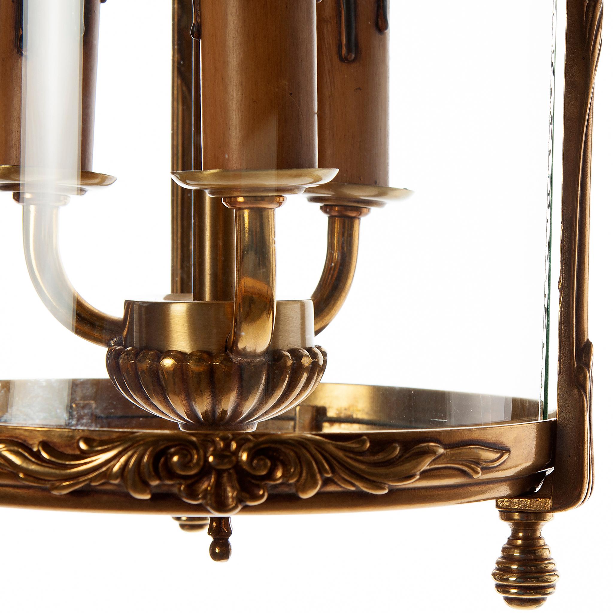 20th Century Heavy Cast Brass & Glass French Lantern 4