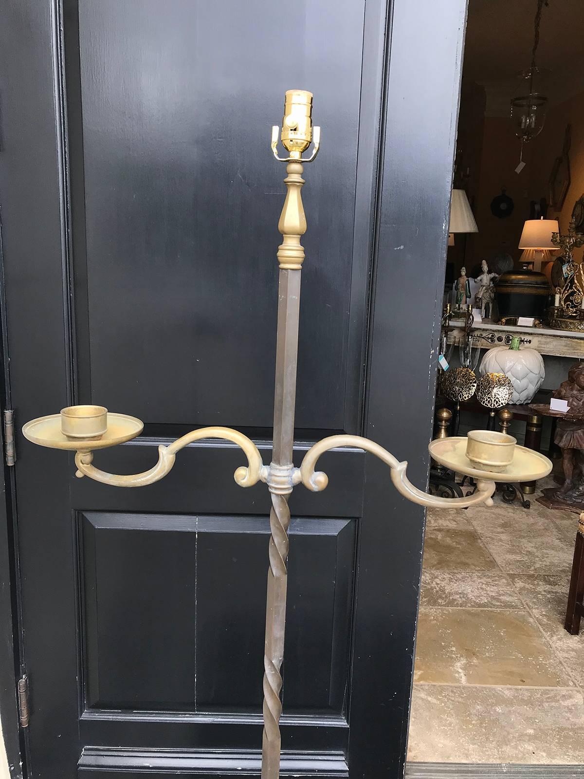20th Century Heavy Large Scale Iron and Brass Floor Lamp 1
