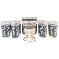 20th Century Hellenic Style Glass and 22-Karat Gold Drinks S/9