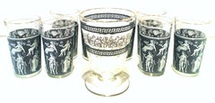 20th Century Hellenic Style Glass and 22-Karat Gold Drinks S/9