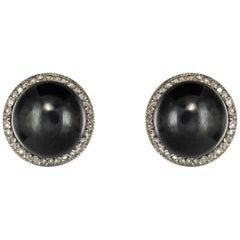 20th Century Hematite Diamonds Platinium Gold Stud Earrings