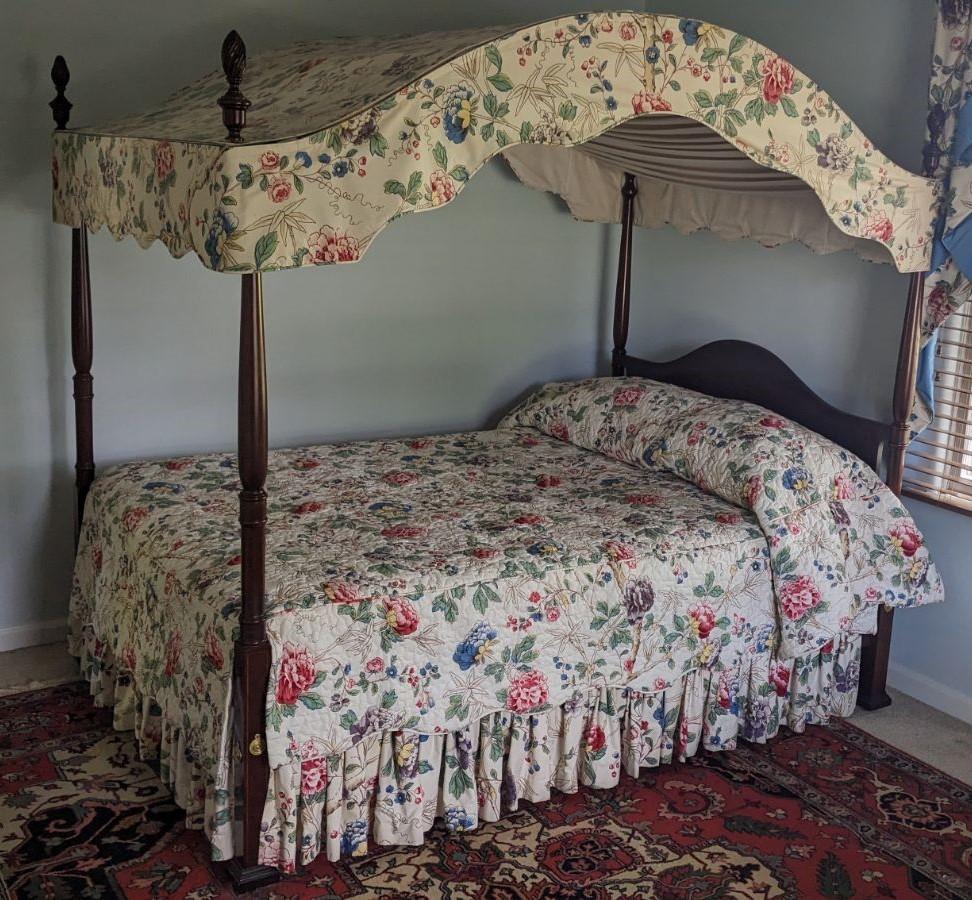 20th Century Hepplewhite Inlaid Mahogany 4 Post Canopy Tester Double Size Bed  For Sale 8