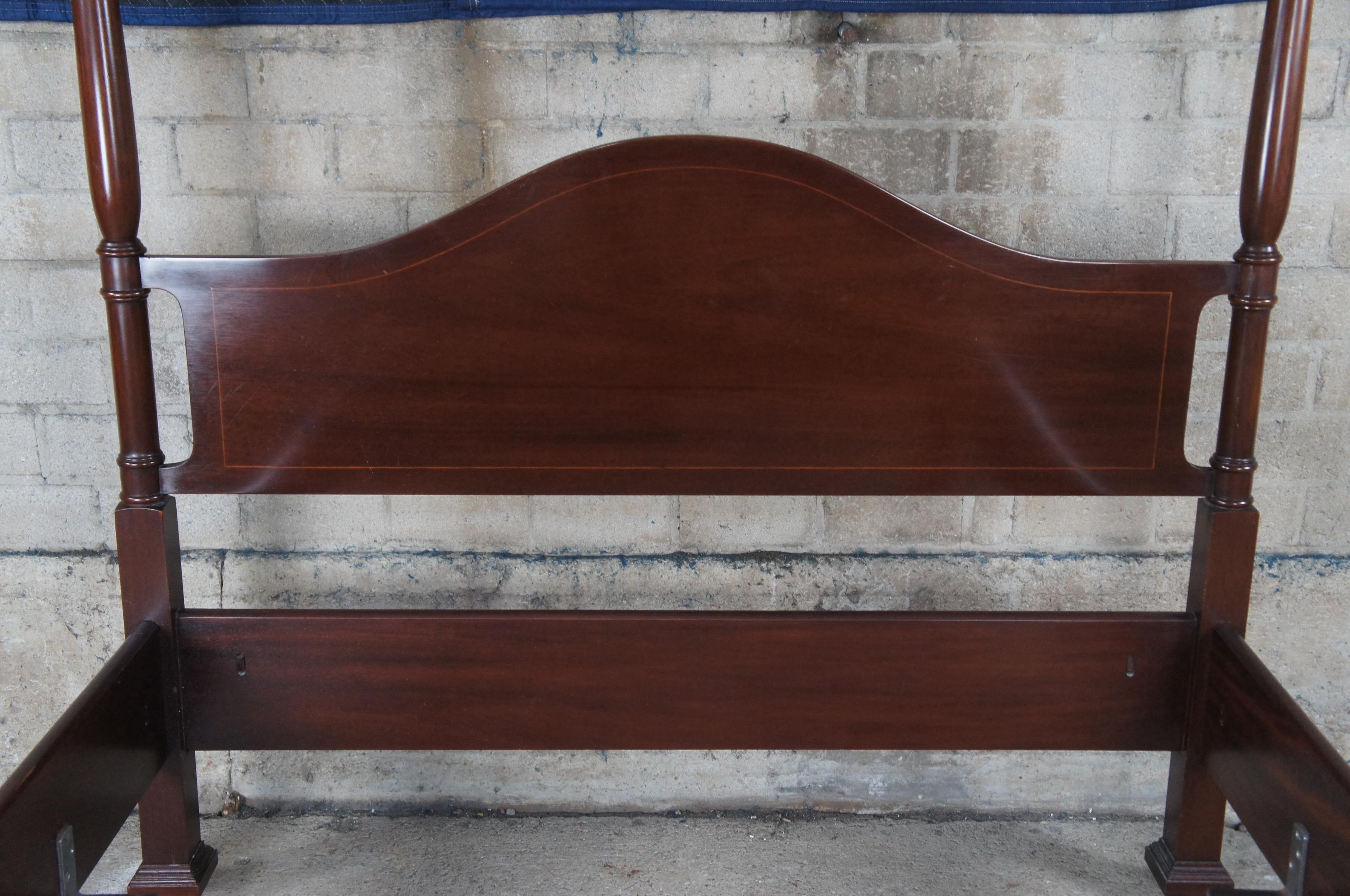 American 20th Century Hepplewhite Inlaid Mahogany 4 Post Canopy Tester Double Size Bed  For Sale