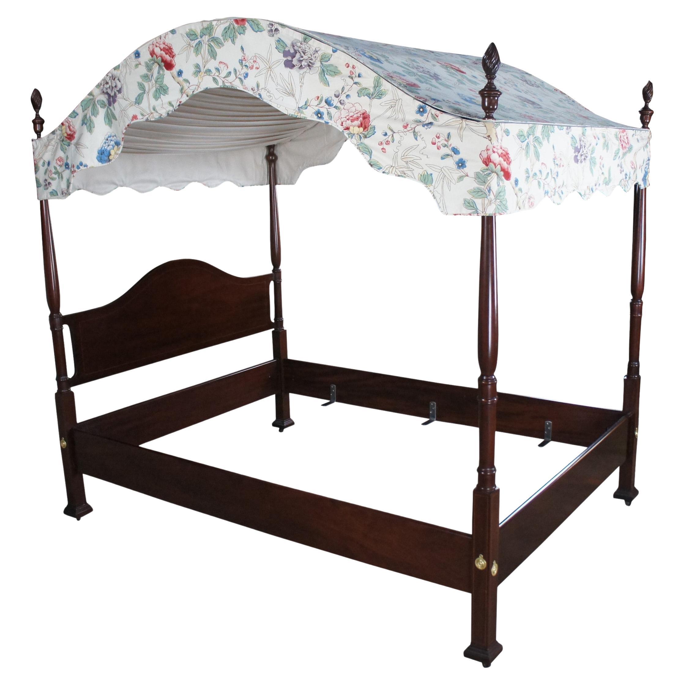 20th Century Hepplewhite Inlaid Mahogany 4 Post Canopy Tester Double Size Bed 