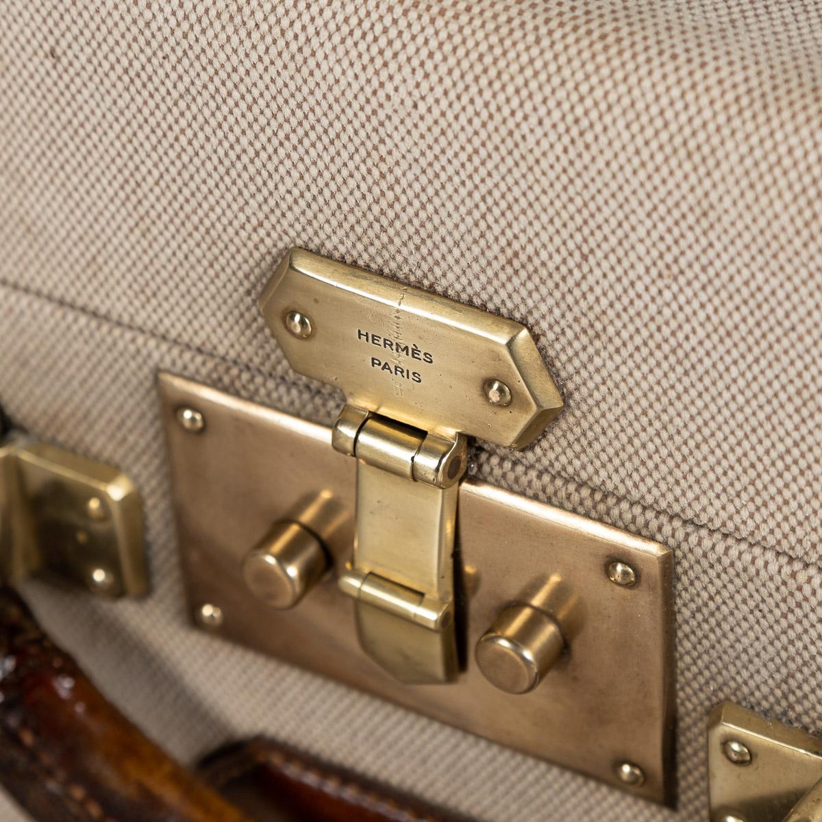 20th Century Hermes Canvas and Leather Suitcase, Paris, circa 1900 6