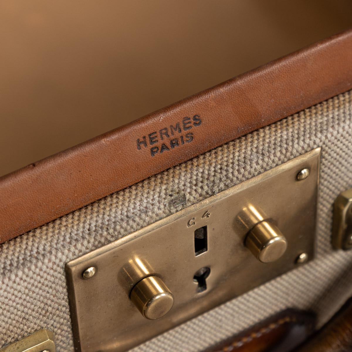 20th Century Hermes Canvas and Leather Suitcase, Paris, circa 1900 8