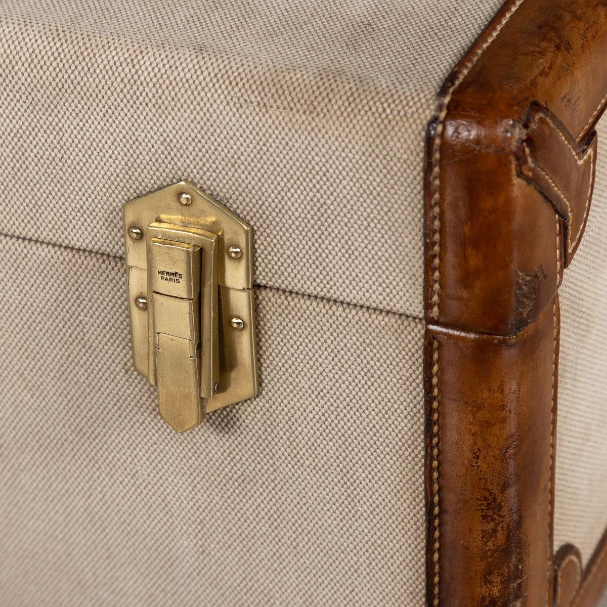 20th Century Hermes Canvas and Leather Suitcase, Paris, circa 1900 9