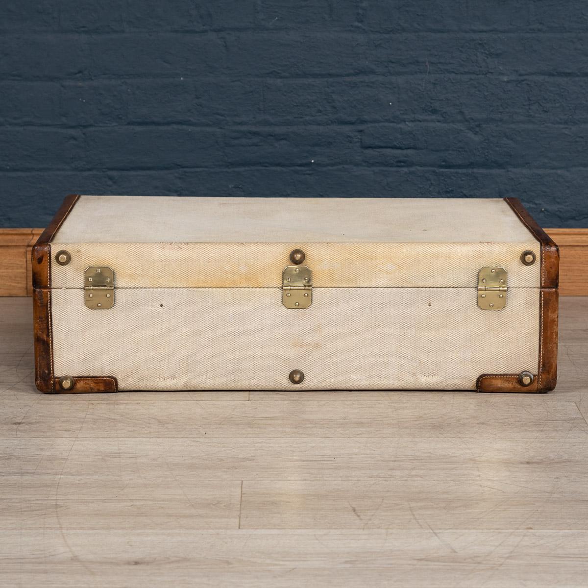 20th Century Hermes Canvas and Leather Suitcase, Paris, circa 1900 In Good Condition In Royal Tunbridge Wells, Kent