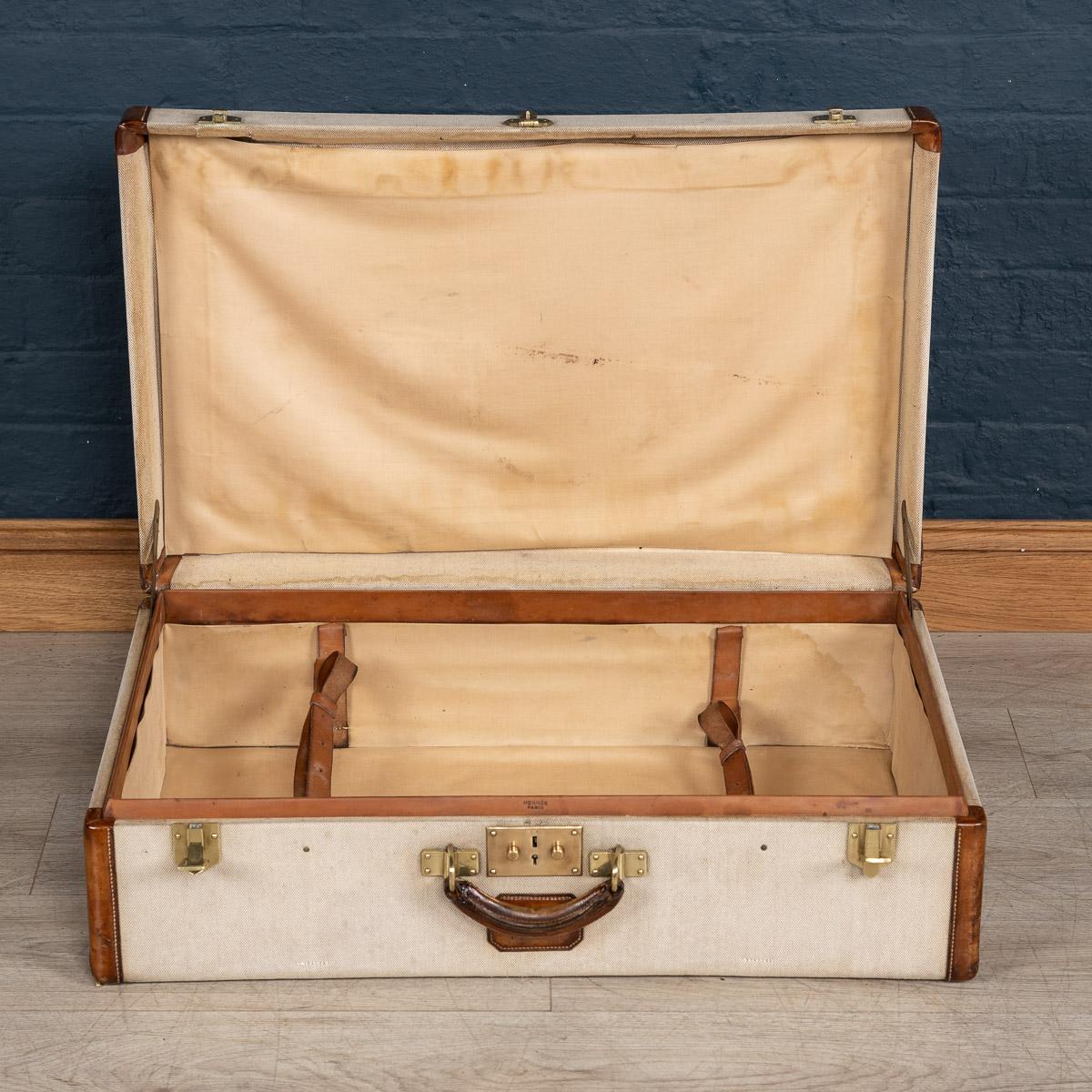 20th Century Hermes Canvas and Leather Suitcase, Paris, circa 1900 4