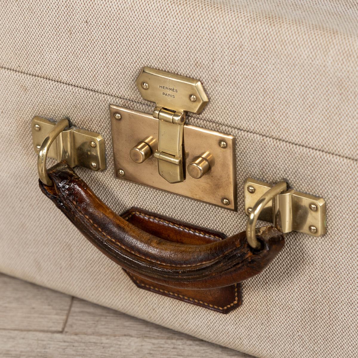 20th Century Hermes Canvas and Leather Suitcase, Paris, circa 1900 5