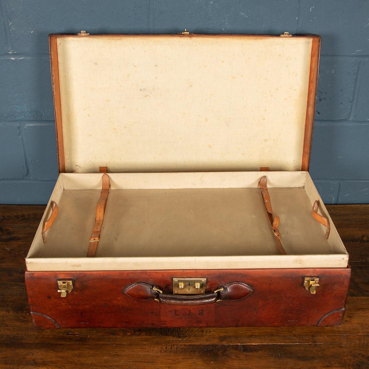 Brass 20th Century Hermes Leather Suitcase, Paris, c.1900