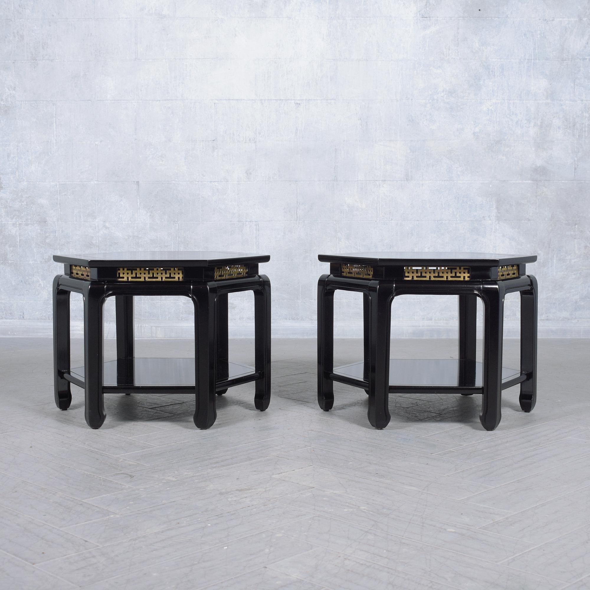 American Empire 20th Century Hexagon Ebonized Mahogany Side Tables by J.B. Van Sciver Co. For Sale