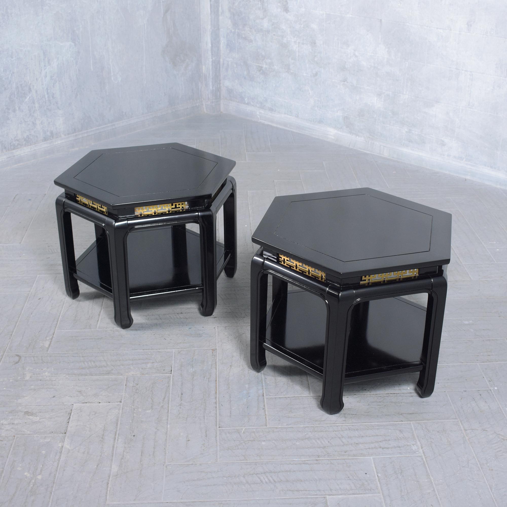 American 20th Century Hexagon Ebonized Mahogany Side Tables by J.B. Van Sciver Co. For Sale