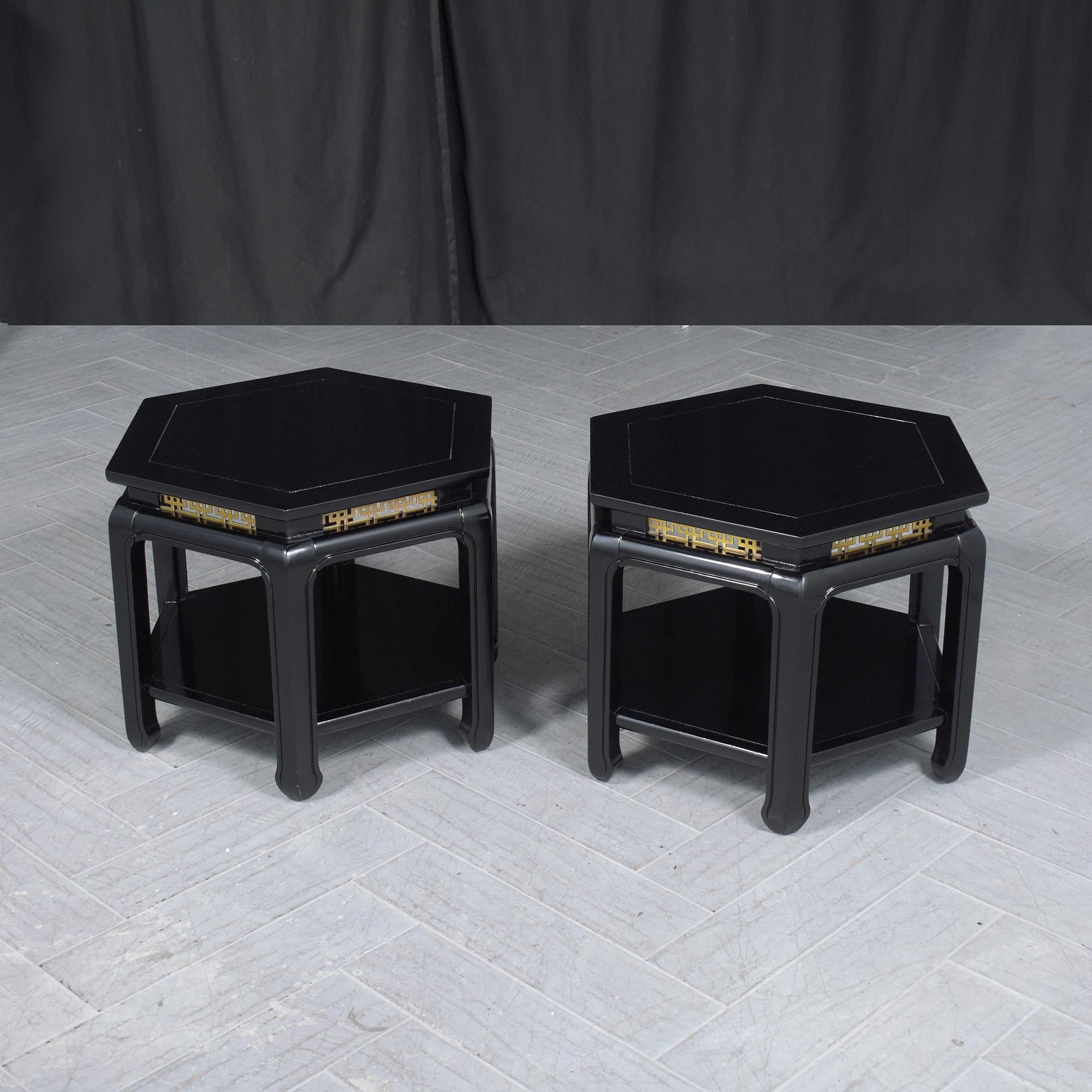 Hand-Crafted 20th Century Hexagon Ebonized Mahogany Side Tables by J.B. Van Sciver Co. For Sale