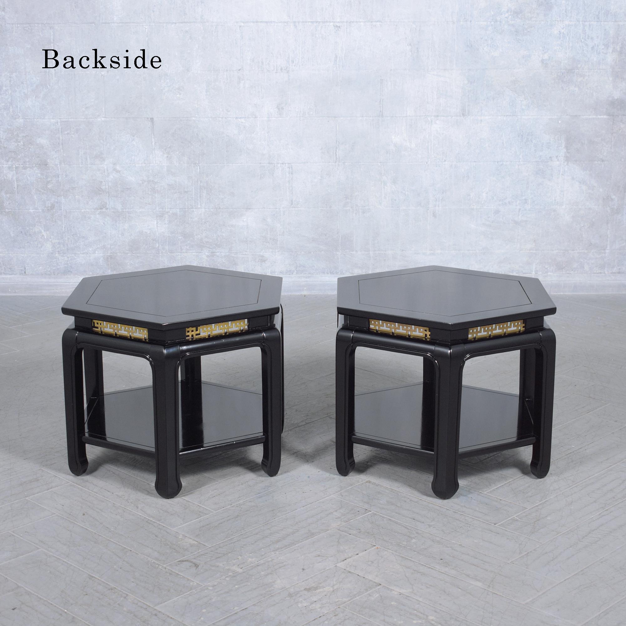 20th Century Hexagon Ebonized Mahogany Side Tables by J.B. Van Sciver Co. In Good Condition For Sale In Los Angeles, CA