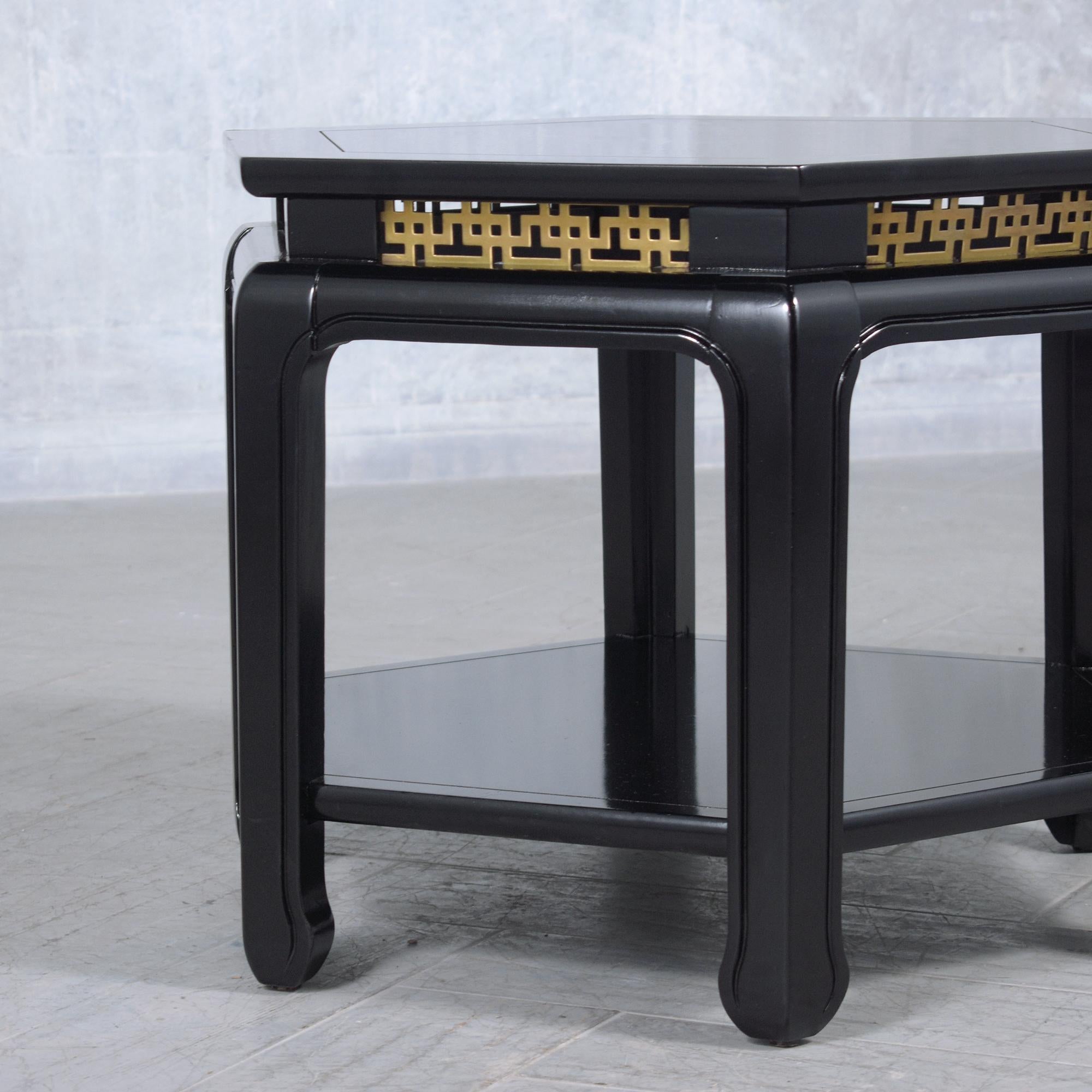 Brass 20th Century Hexagon Ebonized Mahogany Side Tables by J.B. Van Sciver Co. For Sale