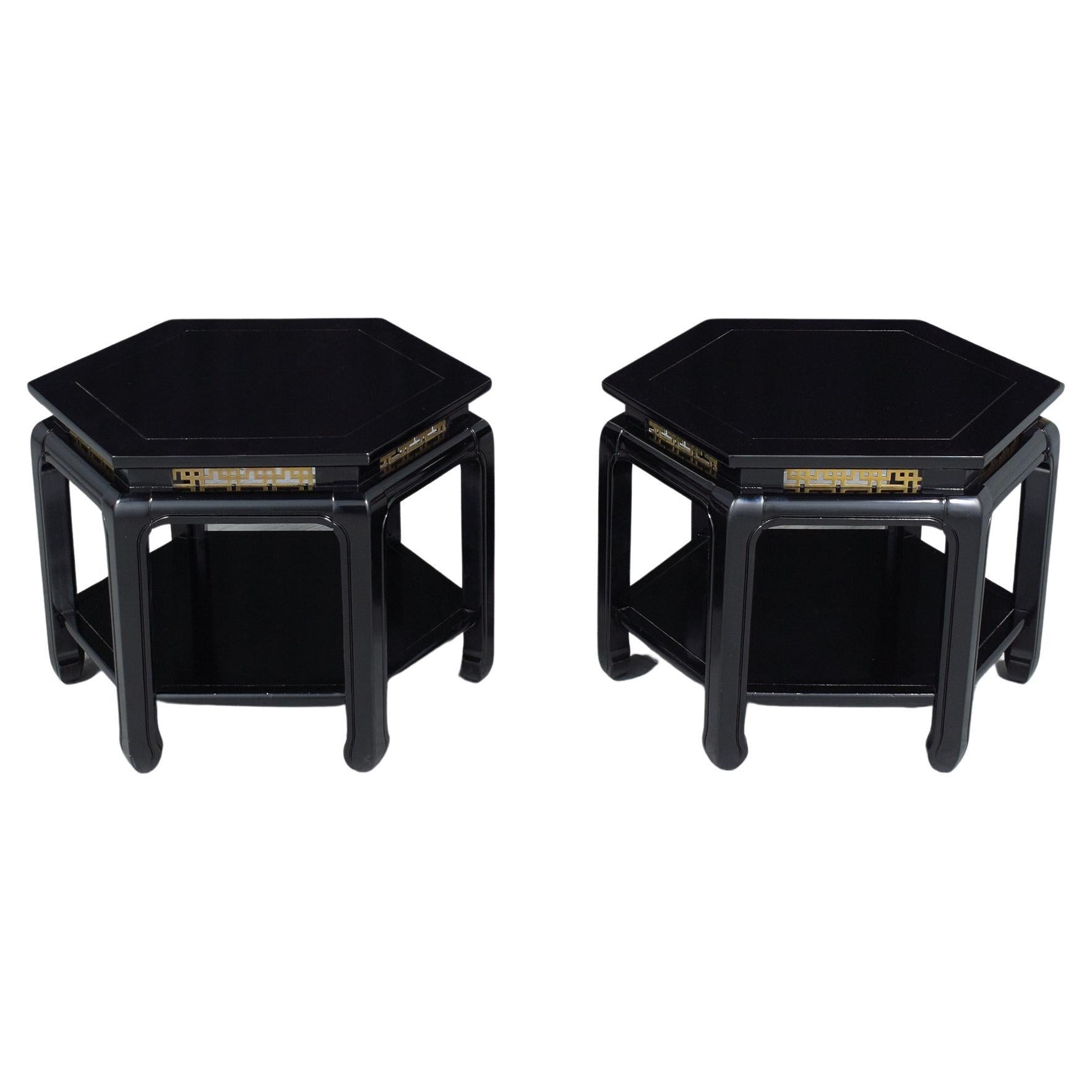 20th Century Hexagon Ebonized Mahogany Side Tables by J.B. Van Sciver Co. For Sale