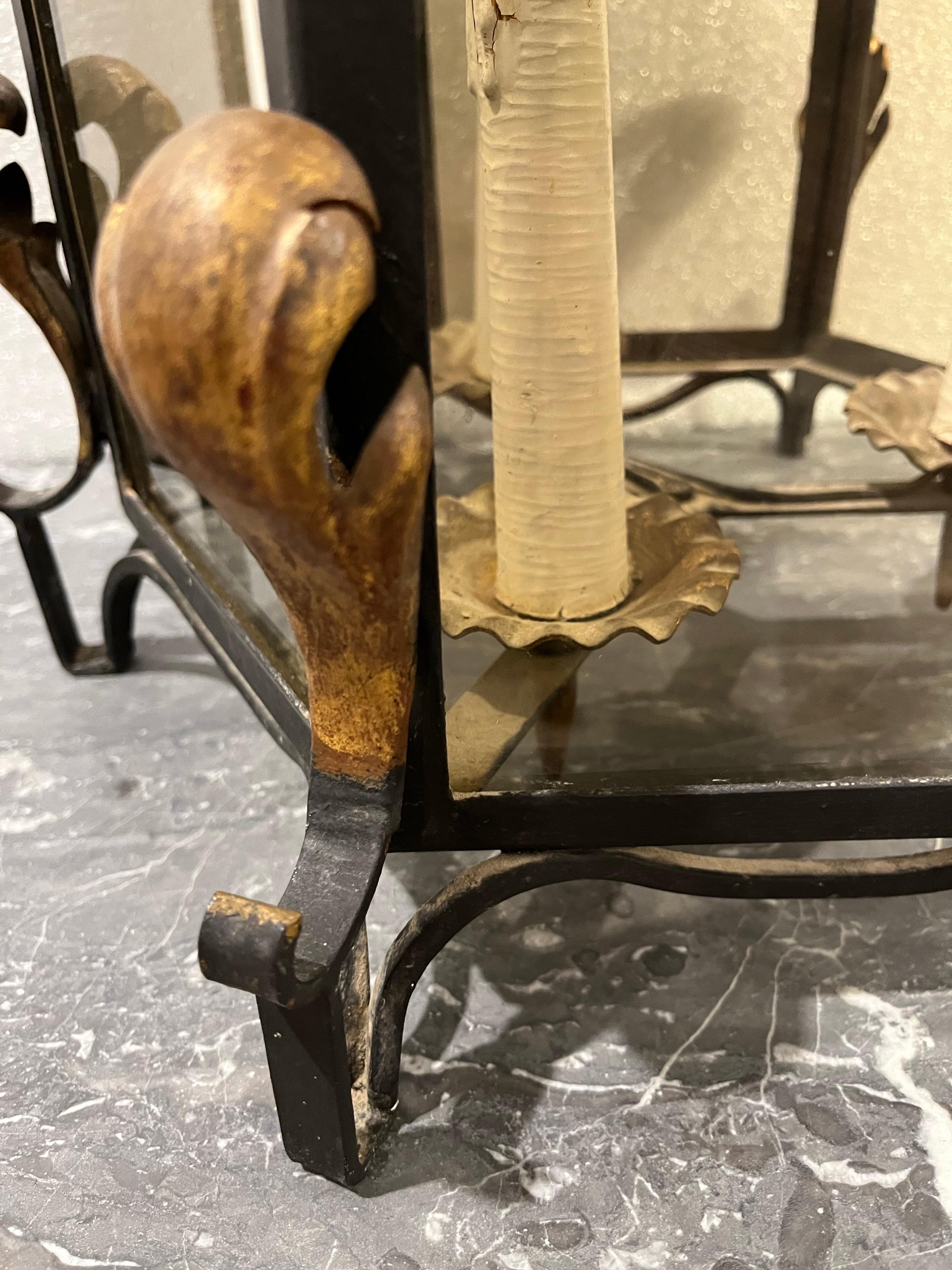 20th Century Hexagonal Wrought Iron Ceiling Lantern with Three Lights For Sale 7