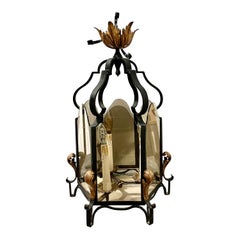 20th Century Hexagonal Wrought Iron Ceiling Lantern with Three Lights