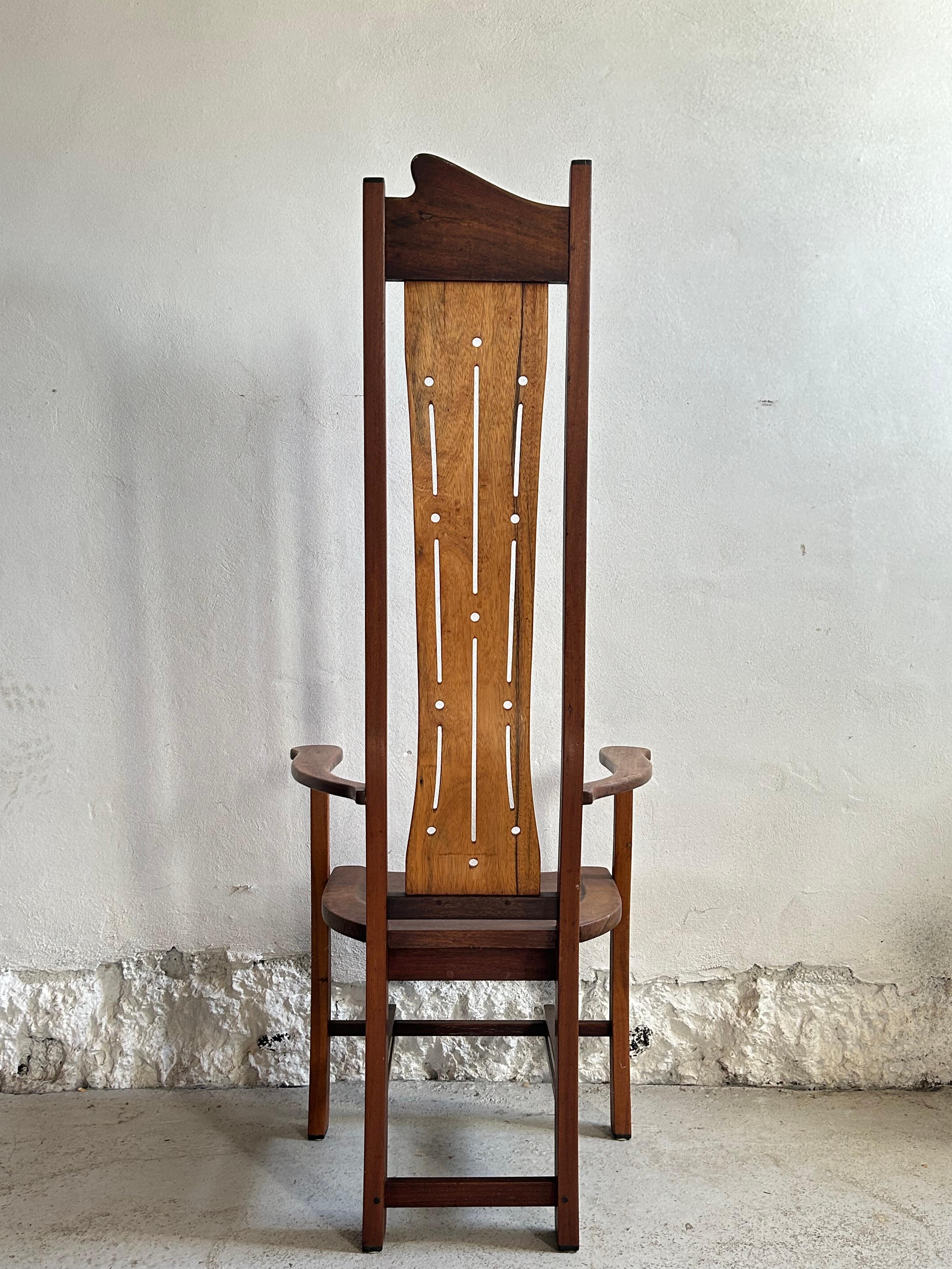 English 20th Century High-Back Armchair in Solid Wood, Arts & Crafts For Sale